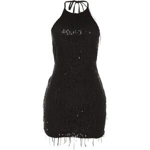 Micas Sequin Mini Dress Halter Neck‎ Sleeveless Party Cocktail Dress Size M
